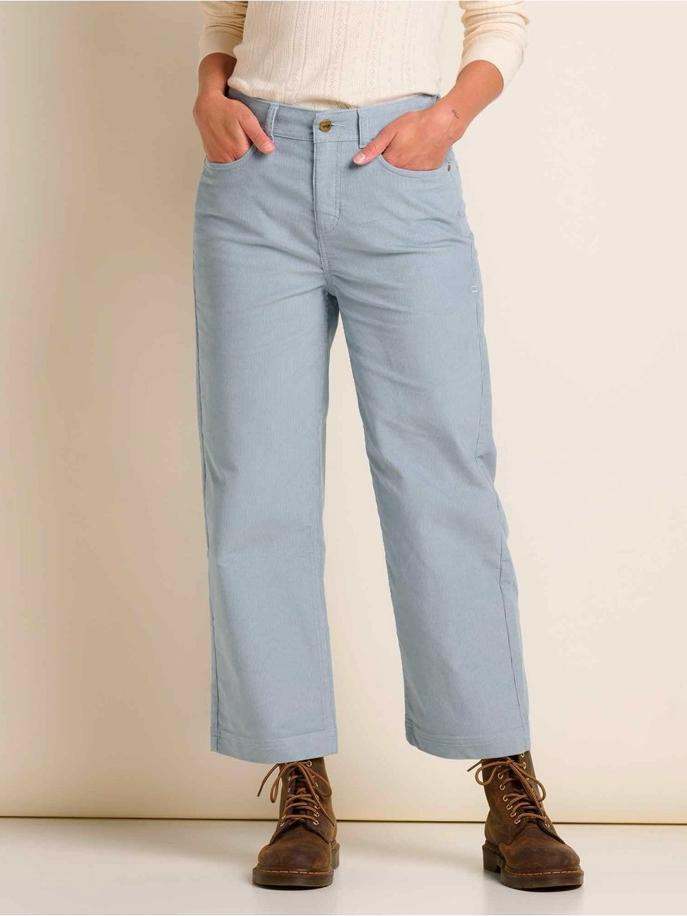 Toad & Co. Coaster Cord Wide Leg Cropped Pant Organic Cotton Blend Light Blue 12